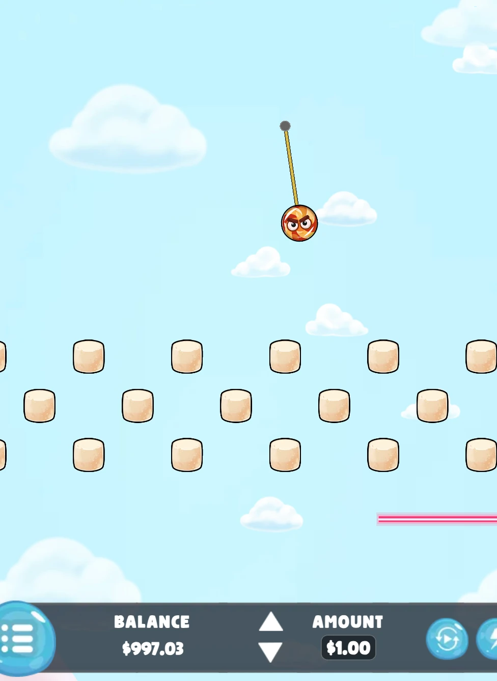 Cut N Crash mobile gameplay showing touch controls and candy character